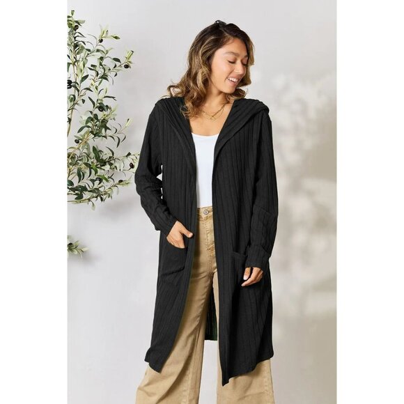Basic Bae Full Size Hooded Sweater Cardigan - Picture 1 of 7